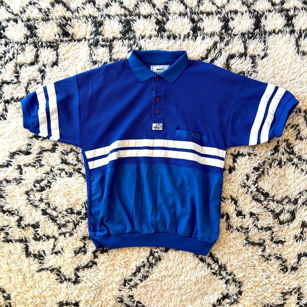 Vintage Hukapoo Pullover Shirt Mens XL Blue Short Sleeve Textured Polo 90s Retro